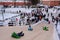 Children skate with a specially wrapped up hill