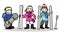 Children with skier and snowboard. Skiing and snowboarding illus