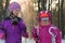 Children skiing in the forest winter snow kids walk in the Park