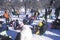 Children sled riding in Central Park, Manhattan, New York City, NY after winter snow storm