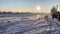 Children sledding on a frozen river. Children play with snow in winter time