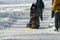 Children sledging and having fun in snow, Park Maksimir in Zagreb