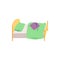 Children small bed with green blanket and pillow vector illustration isolated.