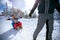 Children on snow sledding and enjoying on sunny winter day