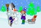 Children and snowman