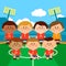 Children soccer player team in a stadium. Vector illustration