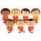 Children soccer team with soccer uniforms. Vector illustration