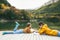 Children spending time by the lake