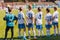 Children Sport Team Photo. Group of Young Boys Playing Soccer Tournament Match