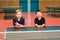 Children stand for table tennis