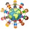 Children standing on globe