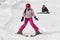 Children starting to learn how to ski. Winter sport