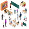 Children Student and Teacher Education Concept 3d Isometric View. Vector
