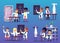 Children study science in laboratory flat vector illustration isolated.