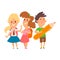 Children studying school kids going study together childhood happy primary education character vector.