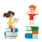 Children studying school kids going study together childhood happy primary education character vector.