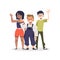 Children at summer camp waving hello gesture sign. Mexican hispanic girl, white boy and asian boy, wave bye illustration