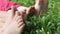 children sunbathe in the park, walking bare foot