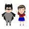 Children superheroes. Boy dressed as Batman. Girl in costume sup