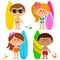 Children with surfing boards. Vector illustration