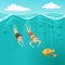 Children swims underwater