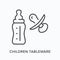 Children tableware flat line icon. Vector outline illustration of baby bottle and pacifier. Black thin linear pictogram