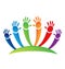 Children teamwork painted hands icon logo