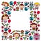 Children with toys. Colorful pattern for kindergarten posters.