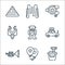 children toys line icons. linear set. quality vector line set such as sand bucket, balloons, trumpet, toy car, robot, slingshot,