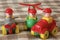 Children toys. Multi colored plastic constructor with blocks for building houses and cars, plain, bus with figures of people
