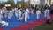 Children train in open air. Taekwondo