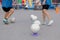Children Training in Soccer academy, children`s training with balls