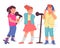 Children trio singing. Kids characters for vocal or music classes, flat vector.