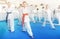 Children trying martial moves in karate class