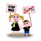 Children in ukrainian symbols with posters no war.vector illustration