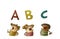 children under the first letters of the alphabet. literacy learning concept. isolated