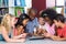 Children using digital table in library