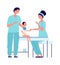 Children vaccination. Baby and nurse with syringe, coronavirus or flu medications. Healthcare vector illustration