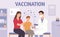 Children vaccination. Pediatrician doctor make injection for immunization. Mother and kid in hospital. Virus or flu