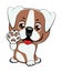 Children vector illustration of funny little Sitting puppy dog raised his front paw and looking up. cheerful puppy with a raised p