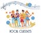 Children vocal classes banner with singing kids. Flat vector illustration isolated