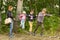 Children walk on rope ladders in summer competitions in summer