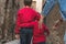 Children walking on their backs on the street