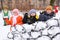 Children on wall of snow fortress in court yard