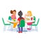 The children who eats breakfast. Happy kids having breakfast by themselves. Vector illustration for banner, poster