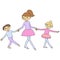 Childrens ballet classes. Ballet teacher and students in training in the ballet class