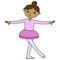 Childrens ballet classes. Dark skinned little ballerina in pink costume makes her exercises