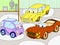 Childrens cartoon color book for boys. Raster of a garage with live cars
