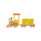 Childrens cute cartoon yellow toy cargo train, railroad toy with locomotive vector Illustration on a white background