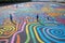 Childrens Drawing On The Asphalt With The Giant Maze. Generative AI